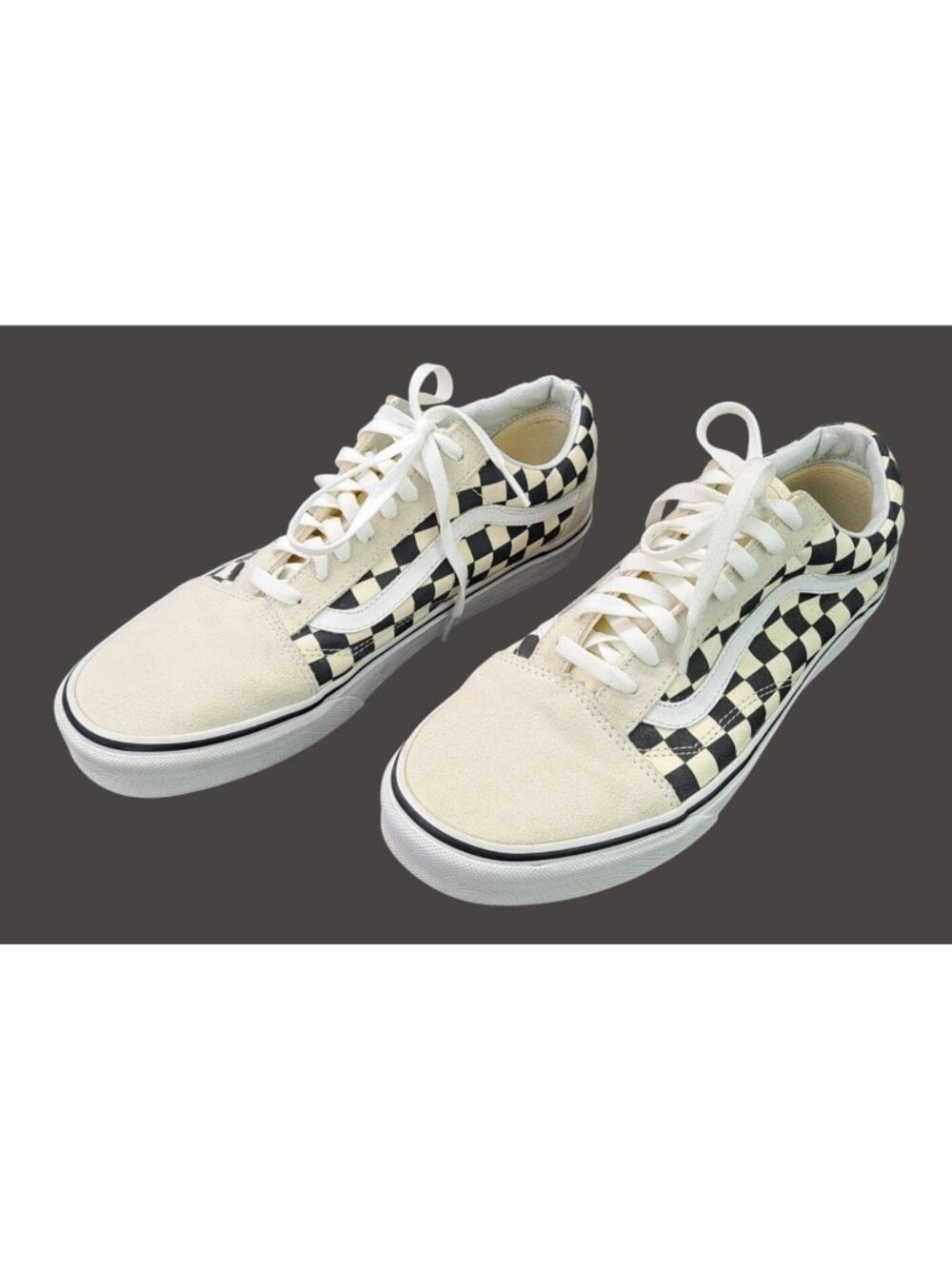 Vans Old Skool Checkerboard Low-Top Sneakers Beige Black US Men 10 Suede 508182